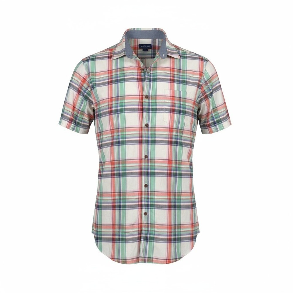 Lands End Plaid Button Down Shirt Mens XL Multicolor Short Sleeve Regular Fit